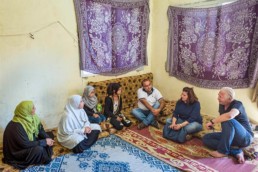 Factfinding: Talking with families: (from right: Volker Rath (logistician Cap Anamur), Howaida Assad (M.O.S.A.: Ministry of Social Affairs), Samer Abboud (Cap Anamur interpreter) in the 