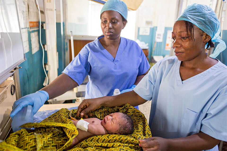 Nurses care for a premature baby at Ola During Children's Hospital in Freetown.